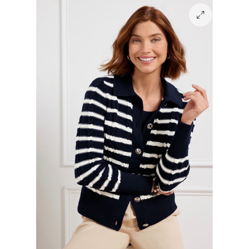 TALBOTS Cable Knit Button Front Cardigan Sweater Navy‎ Blue Plus Size 1X NEW
